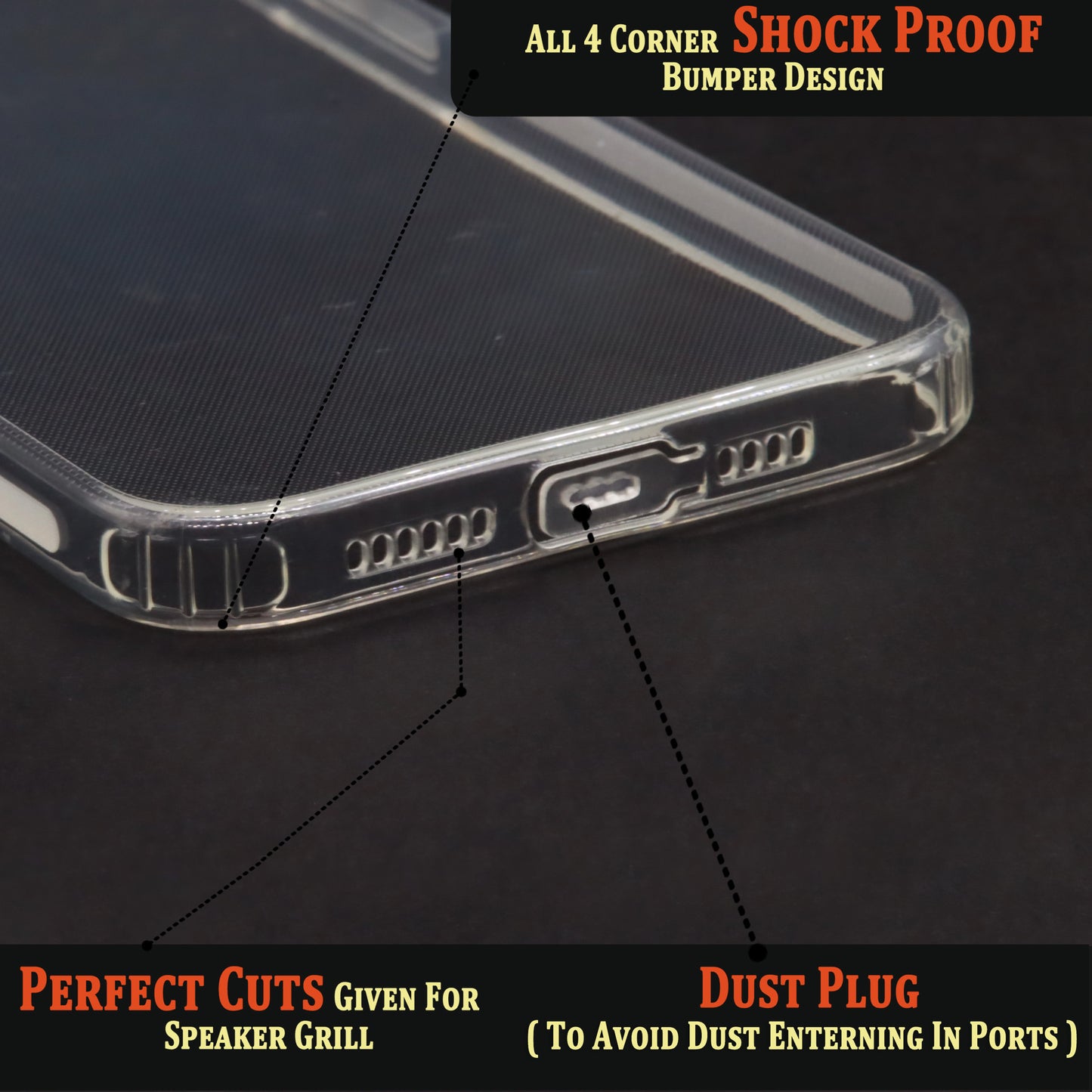 VAKIBO Super Premium Soft TPU Transparent Case With Dustplug,Side Grip,Corner Protection,lanyard Cuts,Camera Protection Suitable for iPhone 15