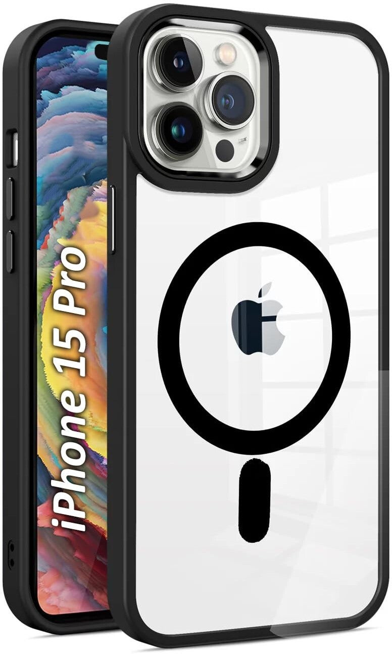 VAKIBO Megnatic Magsafe Black Coloured Soft with Hard back Back Cover Case With Camera Protection Ring Suitable for iPhone 15 Pro