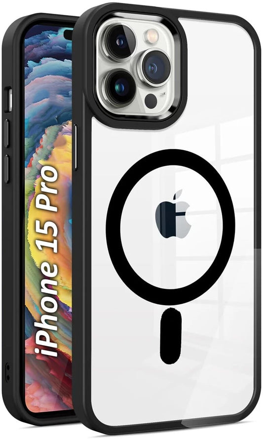 VAKIBO Megnatic Magsafe Black Coloured Soft with Hard back Back Cover Case With Camera Protection Ring Suitable for iPhone 15 Pro