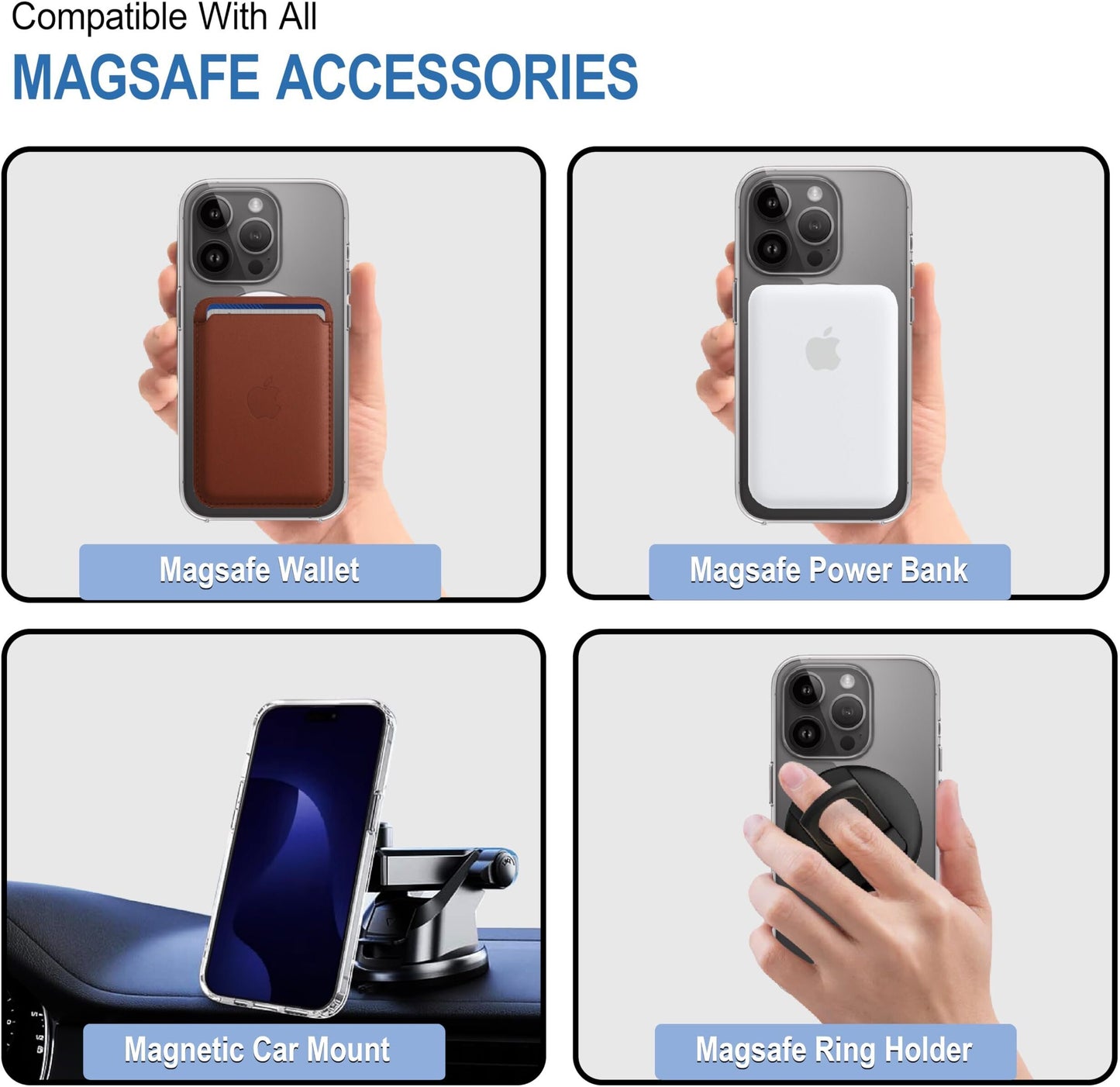 VAKIBO Megnatic Magsafe Transparent Soft with Hard back Back Cover Case With Camera Protection Ring Suitable for Apple iPhone 15 Pro