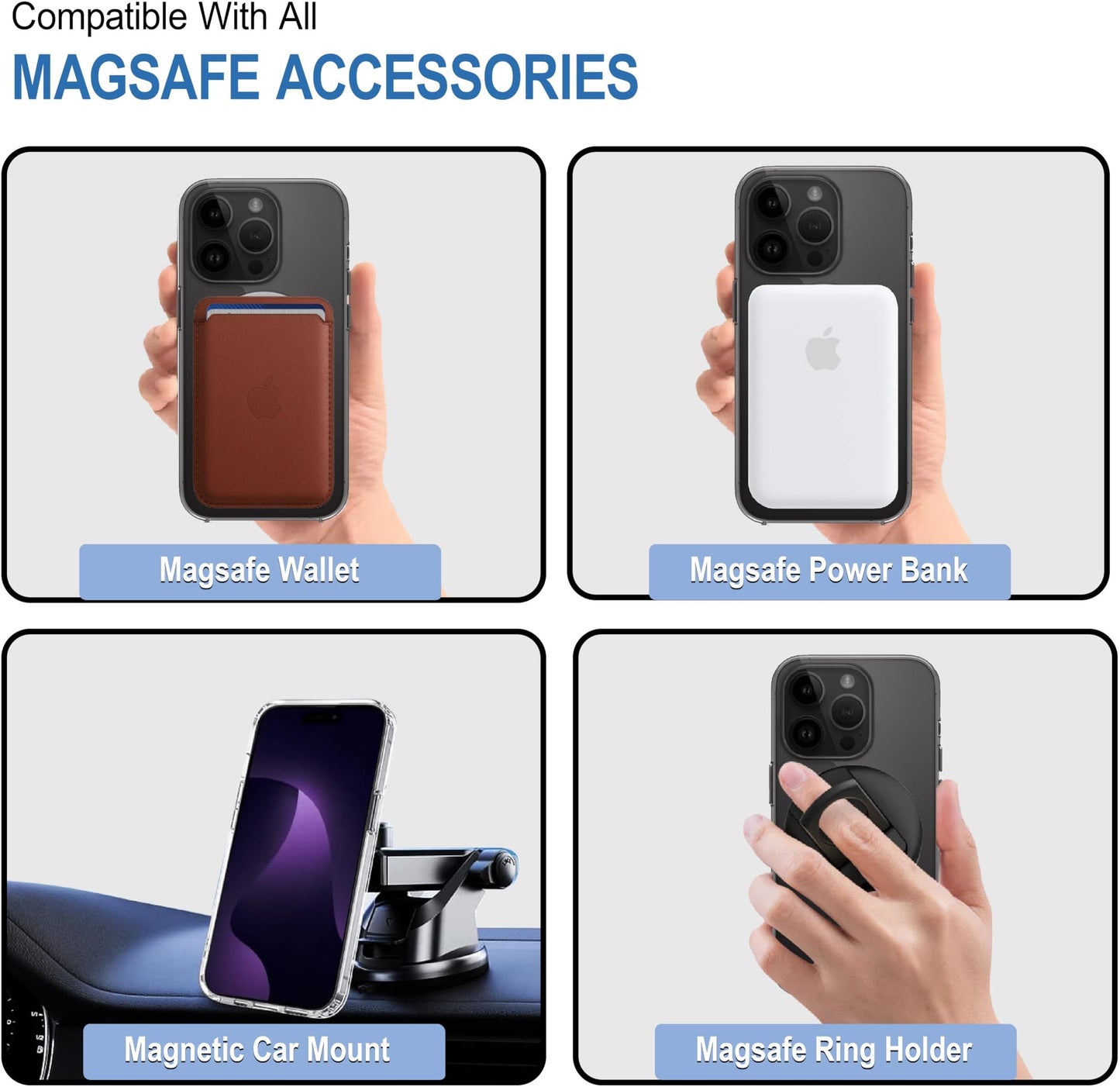 VAKIBO Megnatic Magsafe Transparent Soft with Hard back Back Cover Case With Camera Protection Ring Suitable for Apple iPhone 15 Pro Max