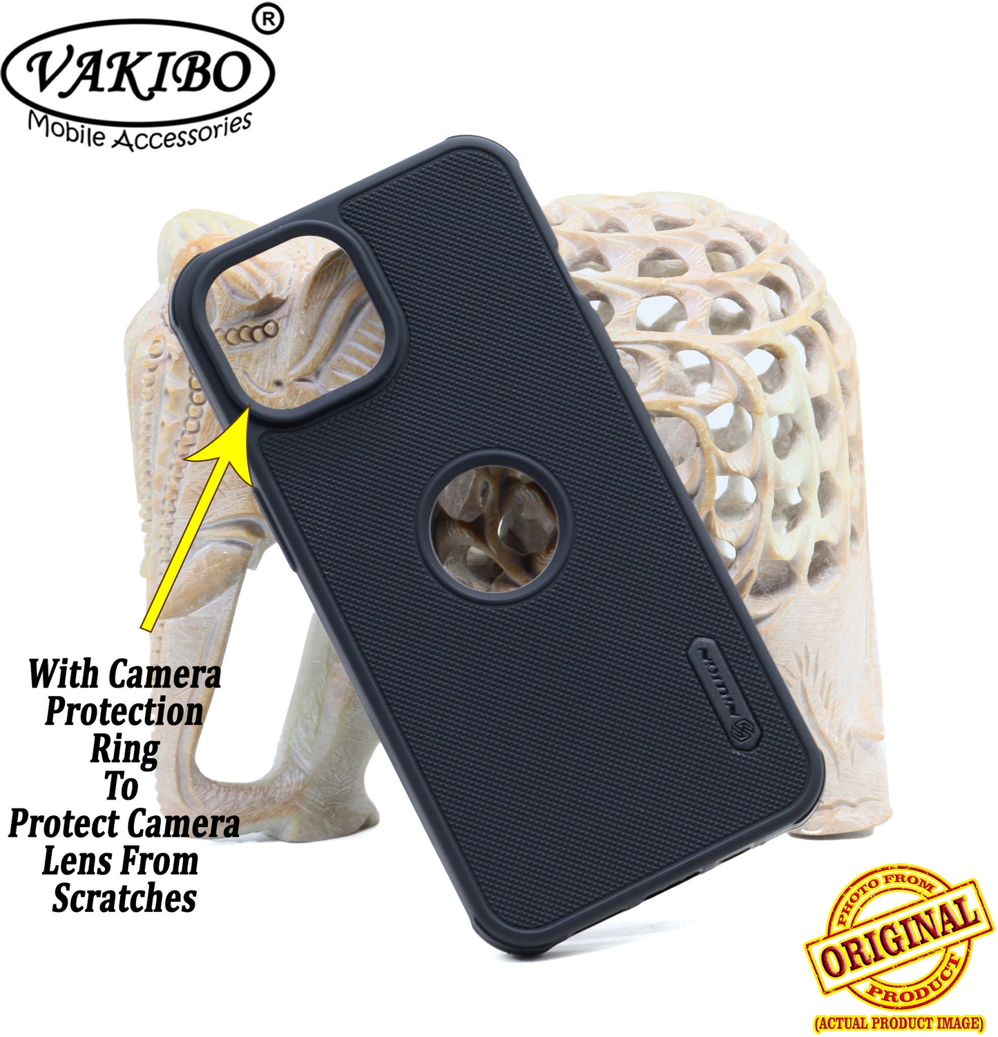 VAKIBO Niukin Dotted Design Black Coloured Soft TPU Rubber Back Cover Case With Camera Protection Ring Suitable for Apple iPhone 15 Pro