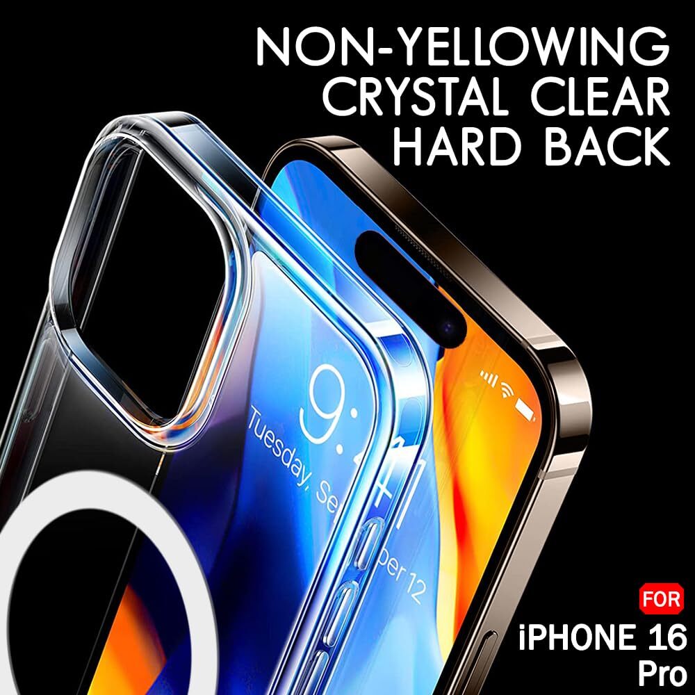 VAKIBO Megnatic Magsafe Transparent Soft with Hard back Back Cover Case With Camera Protection Ring Suitable for Apple iPhone 16 Pro