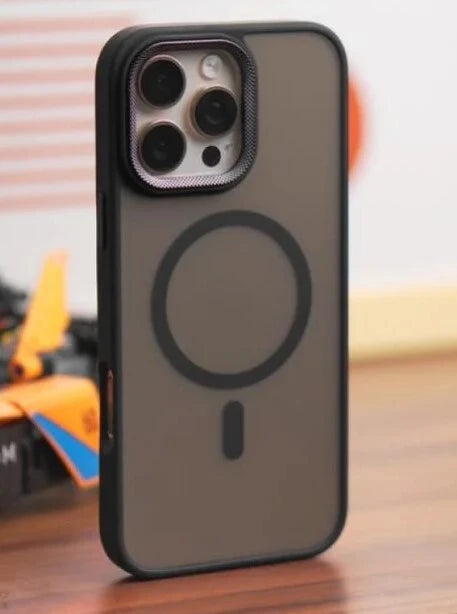 VAKIBO Megnatic Magsafe Black Coloured Soft with Hard back Back Cover Case With Camera Protection Ring Suitable for iPhone 16 Pro Max