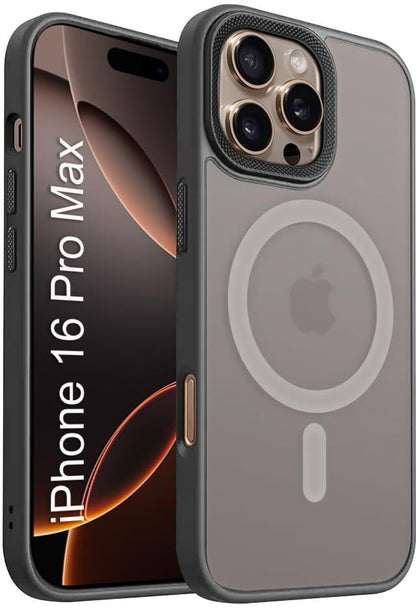 VAKIBO Megnatic Magsafe Grey Coloured Soft with Hard back Back Cover Case With Camera Protection Ring Suitable for iPhone 16 Pro Max
