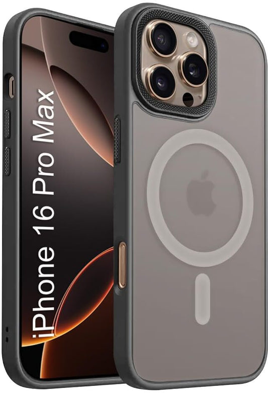 VAKIBO Megnatic Magsafe Grey Coloured Soft with Hard back Back Cover Case With Camera Protection Ring Suitable for iPhone 16 Pro Max