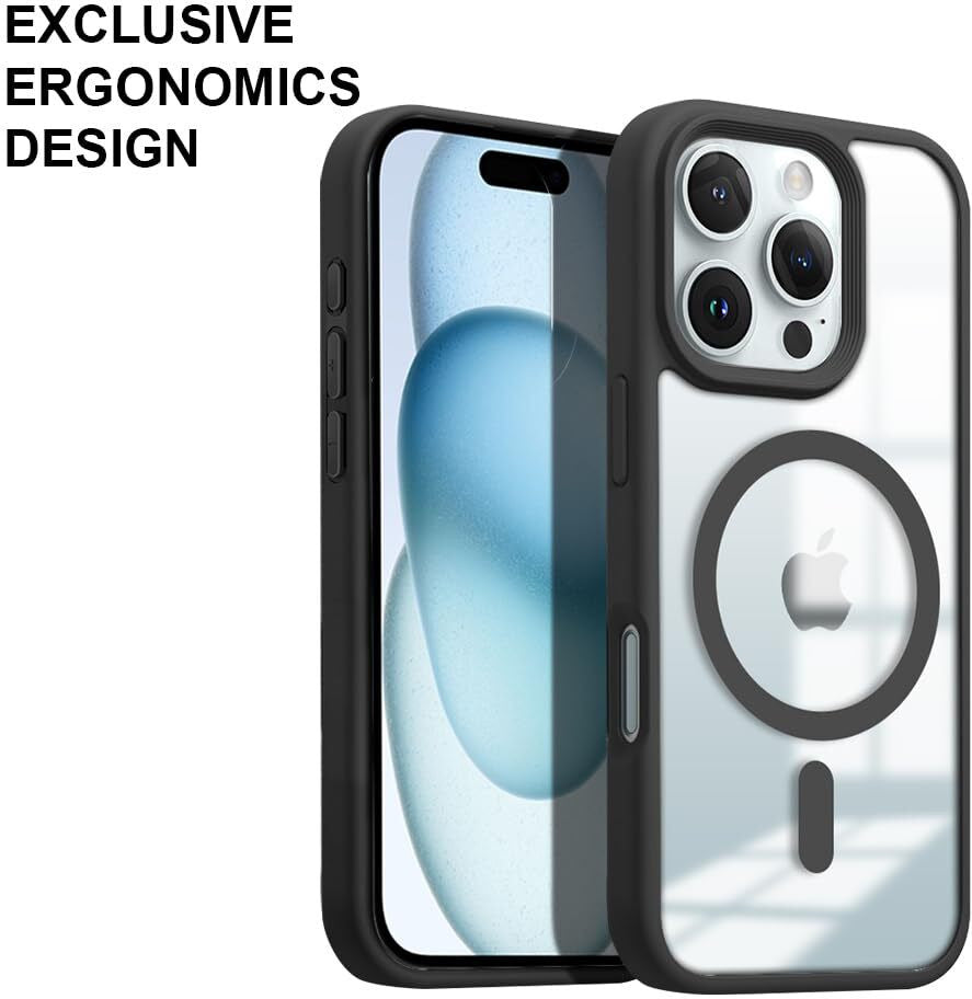 VAKIBO Megnatic Magsafe Black Coloured Soft with Hard back Back Cover Case With Camera Protection Ring Suitable for iPhone 16 Pro Max