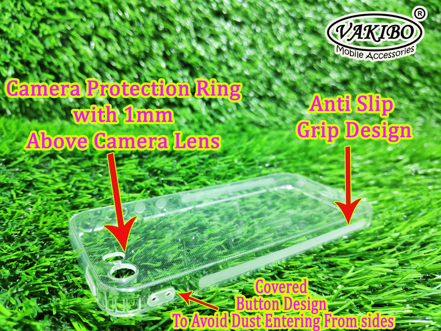 VAKIBO Super Premium Soft TPU Transparent Case With Dustplug,Side Grip,Corner Protection,lanyard Cuts,Camera Protection Suitable for iPhone 5, 5s ,SE OLD Model