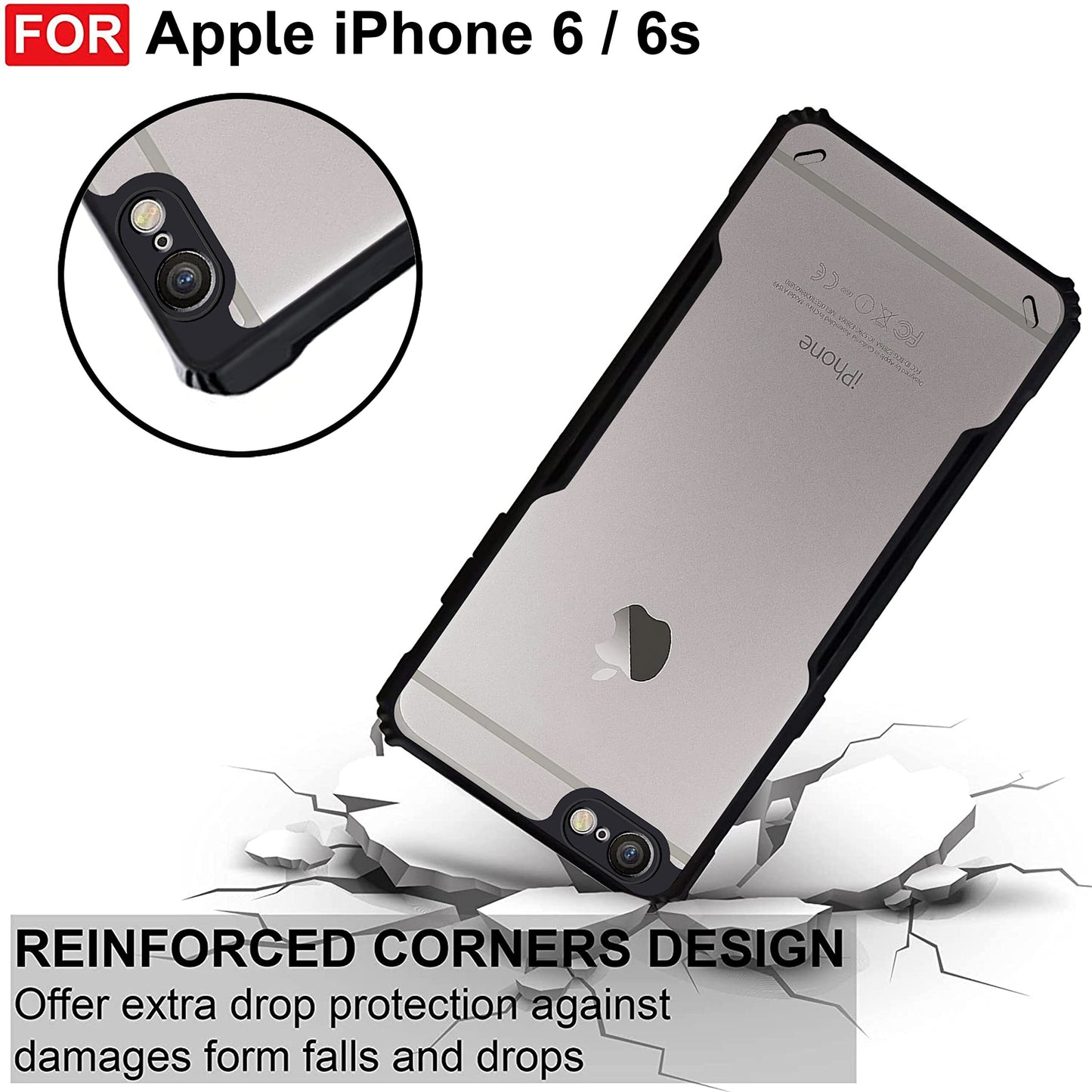 VAKIBO Best Selling Black and Transparent Back Cover Case Made With Soft TPU and Acrylic With 4 Corner and Camera Protection Suitable for Apple iPhone 6