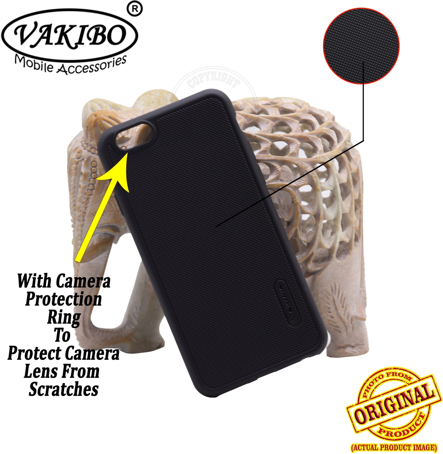 VAKIBO Niukin Dotted Design Black Coloured Soft TPU Rubber Back Cover Case With Camera Protection Ring Suitable for Apple iPhone 6