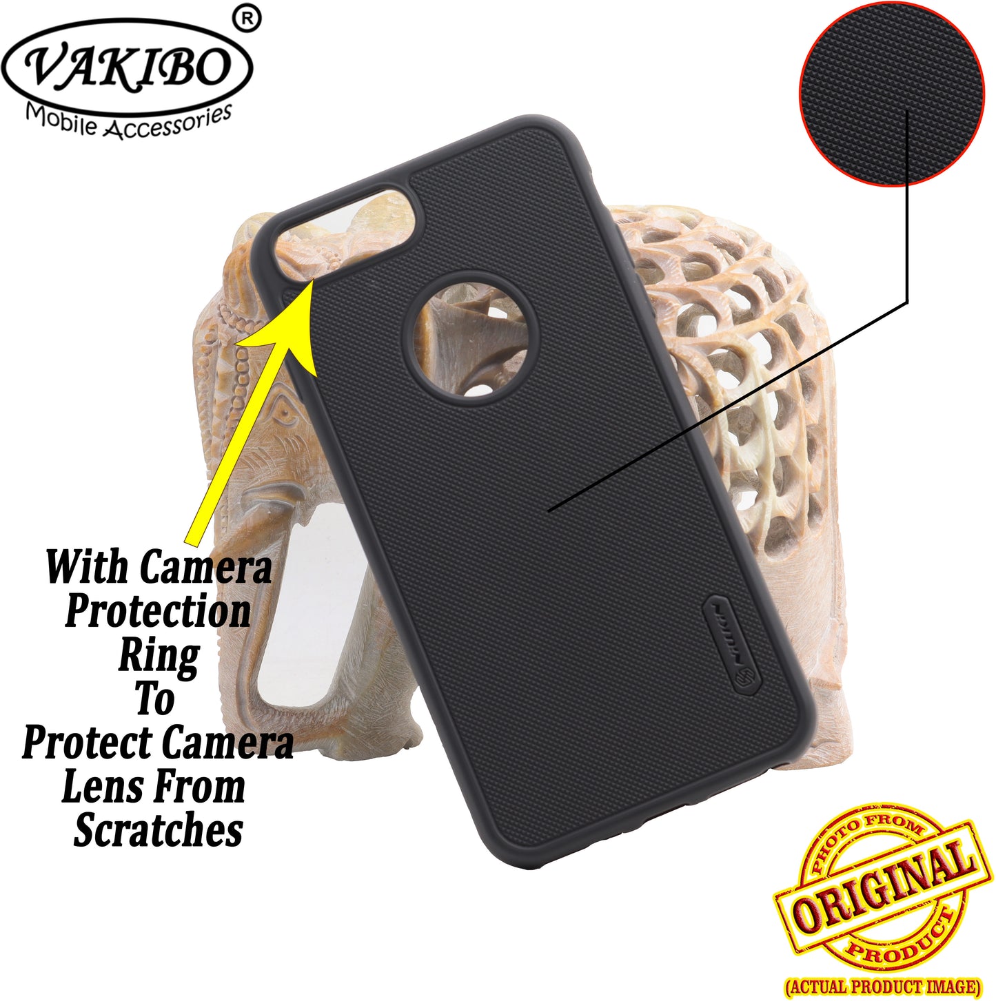 VAKIBO Niukin Dotted Design Black Coloured Soft TPU Rubber Back Cover Case With Camera Protection Ring Suitable for Apple iPhone 6 Plus