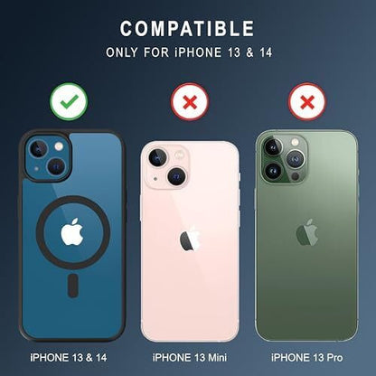 VAKIBO Megnatic Magsafe Black Coloured Soft with Hard back Back Cover Case With Camera Protection Ring Suitable for iPhone 13