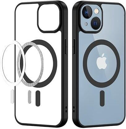 VAKIBO Megnatic Magsafe Black Coloured Soft with Hard back Back Cover Case With Camera Protection Ring Suitable for iPhone 14