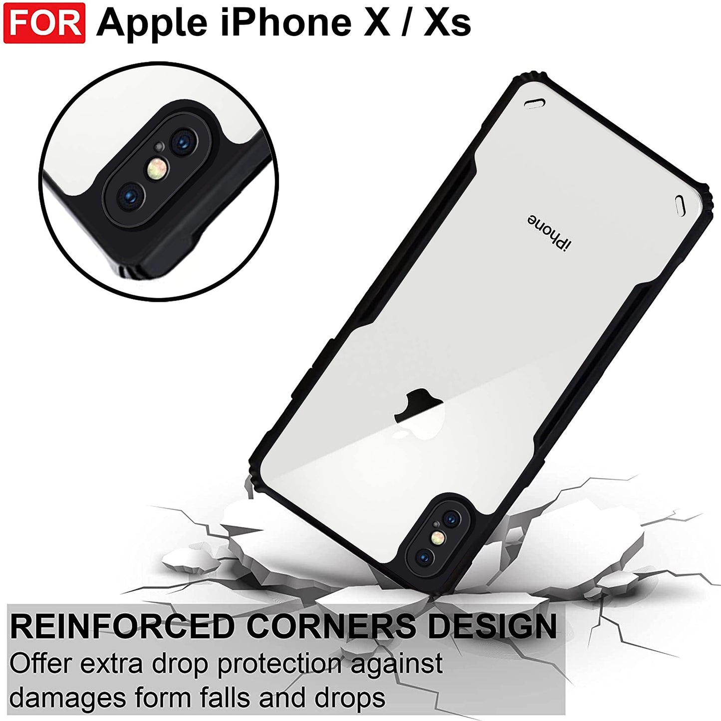 VAKIBO Best Selling Black and Transparent Back Cover Case Made With Soft TPU and Acrylic With 4 Corner and Camera Protection Suitable for Apple iPhone X