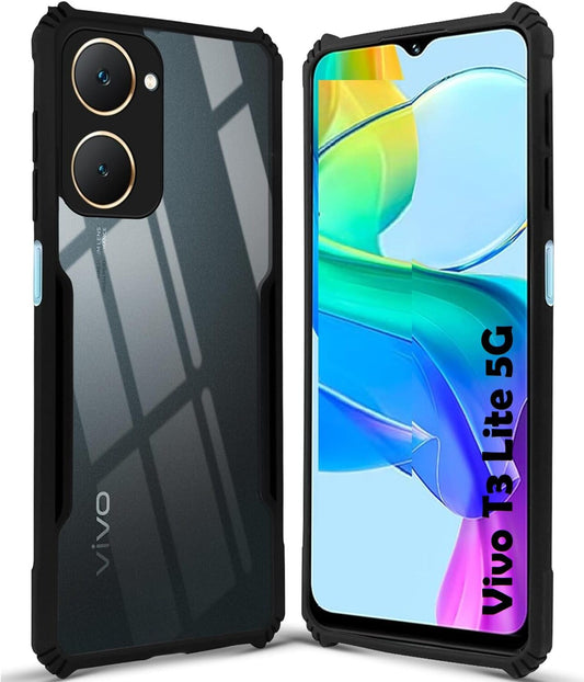 VAKIBO Super Premium Black Border Transparent Case With Corner Protection & Camera Protection Suitable for Vivo T3 Lite