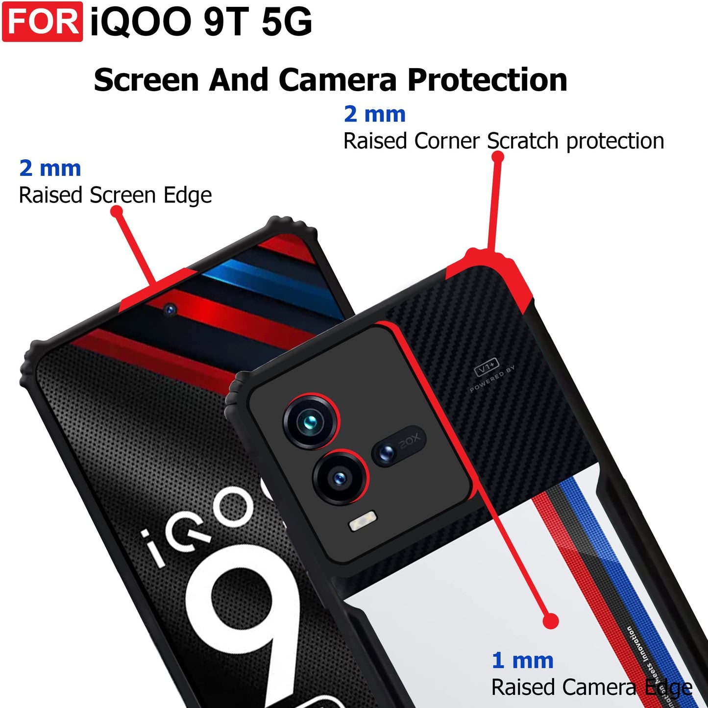 VAKIBO Super Premium Black Border Transparent Case With Corner Protection & Camera Protection Suitable for iQOO 9T 5G