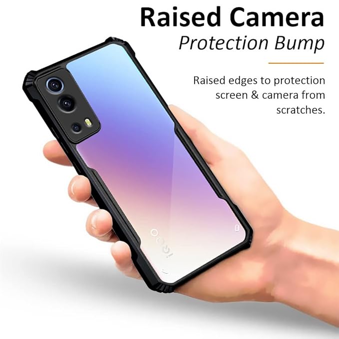 VAKIBO Best Selling Black and Transparent Back Cover Case Made With Soft TPU and Acrylic With 4 Corner and Camera Protection Suitable for iQOO Z3