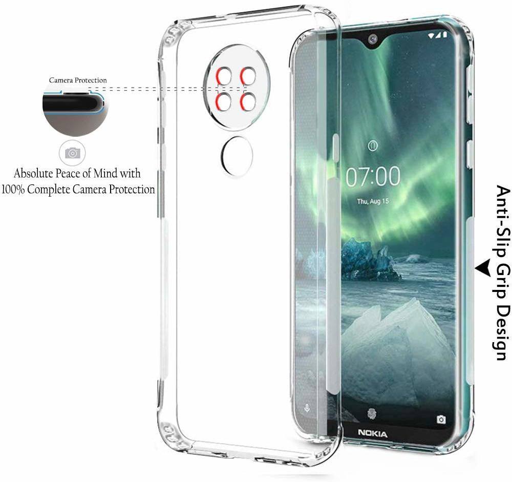 VAKIBO Super Premium Soft TPU Transparent Case With Dustplug,Side Grip,Corner Protection,lanyard Cuts,Camera Protection Suitable for Nokia 7.2