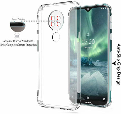 VAKIBO Super Premium Soft TPU Transparent Case With Dustplug,Side Grip,Corner Protection,lanyard Cuts,Camera Protection Suitable for Nokia 7.2