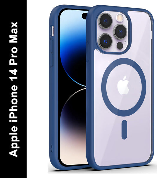 VAKIBO Megnatic Magsafe Blue Coloured Soft with Hard back Back Cover Case With Camera Protection Ring Suitable for iPhone 14 Pro Max