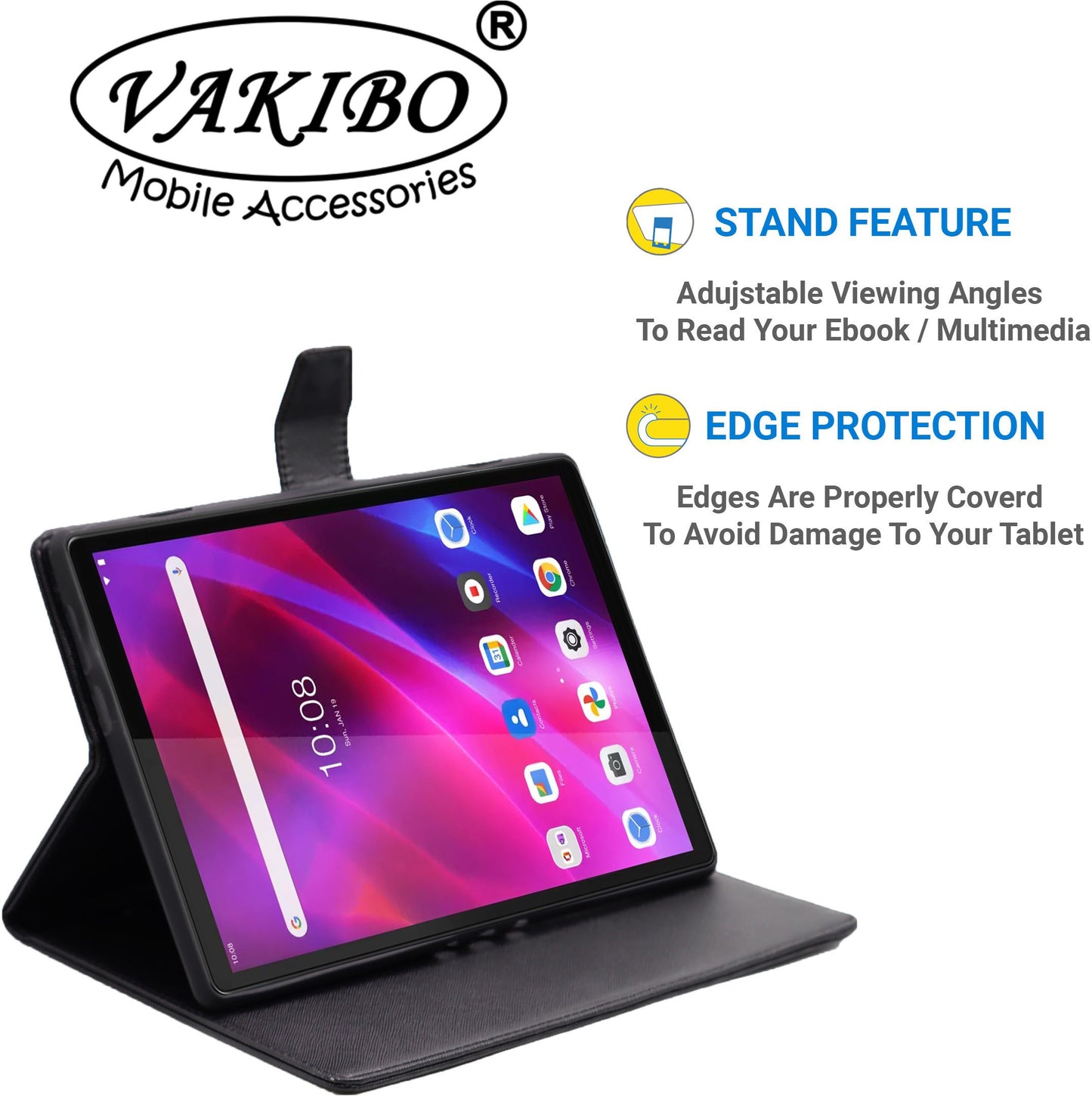 VAKIBO Mercury Premium Black Coloured made With Canvas and TPU Flip Cover Case Suitable for Lenovo Tab K10