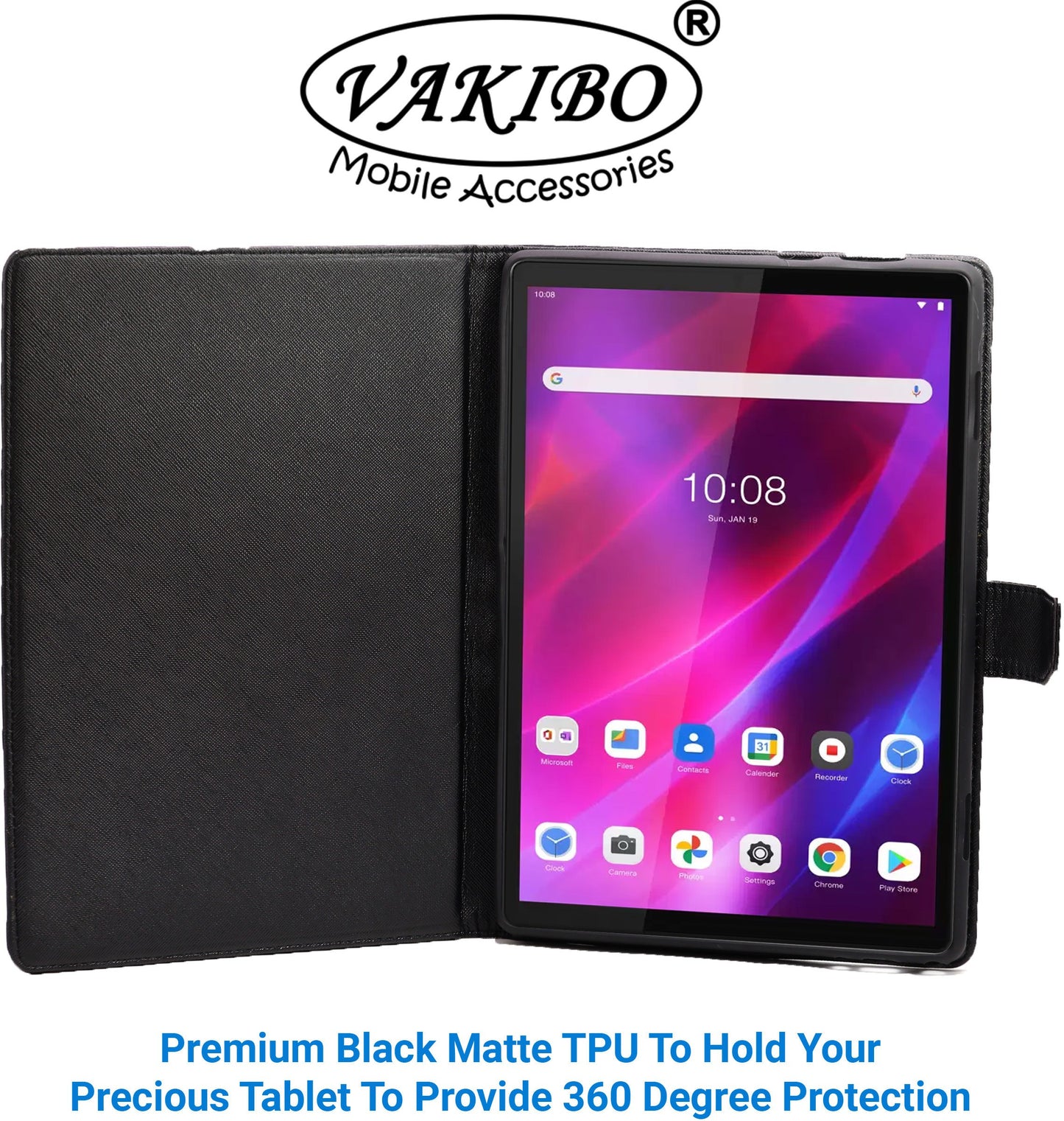 VAKIBO Mercury Premium Black Coloured made With Canvas and TPU Flip Cover Case Suitable for Lenovo Tab K10