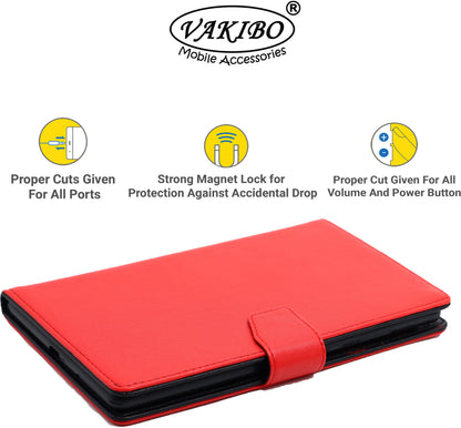 VAKIBO Mercury Premium Red Coloured made With Canvas and TPU Flip Cover Case Suitable for Lenovo Tab K10