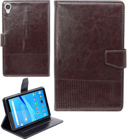 VAKIBO Horizontal Premium Dotted Dark Brown Coloured Sysnthatic Leather Flip Cover Case Suitable for Lenovo Tab M8 FHD 2nd Gen 8705F