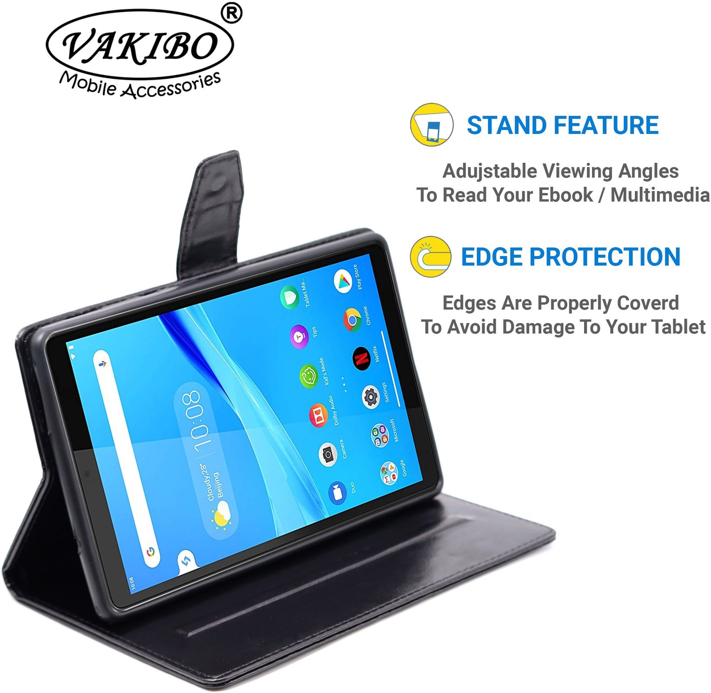 VAKIBO Horizontal Premium Dotted Dark Brown Coloured Sysnthatic Leather Flip Cover Case Suitable for Lenovo Tab M8 FHD 2nd Gen 8705F