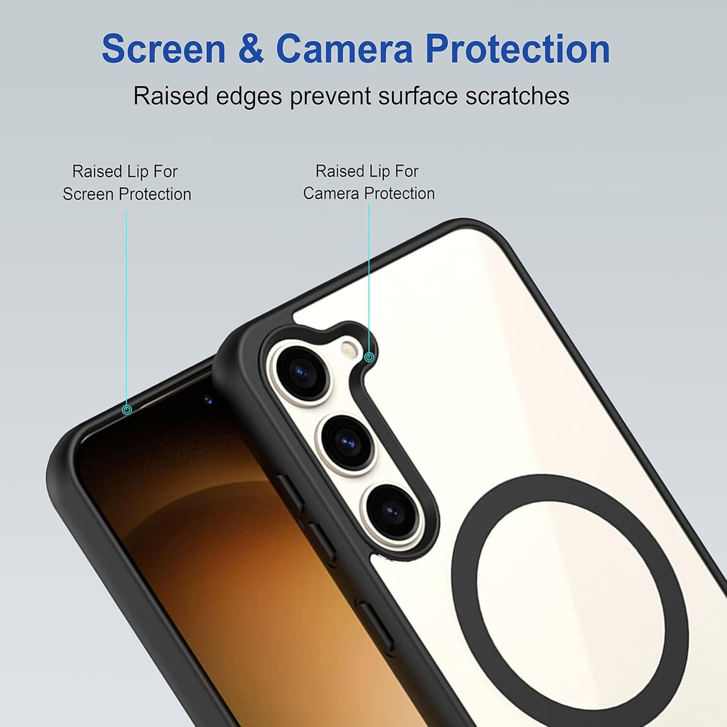 VAKIBO Megnatic Magsafe Black Coloured Soft with Hard back Back Cover Case With Camera Protection Ring Suitable for Samsung Galaxy S23