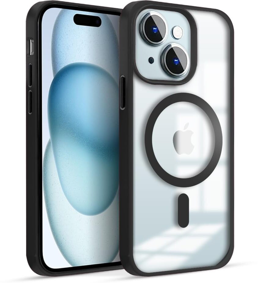 VAKIBO Megnatic Magsafe Black Coloured Soft with Hard back Back Cover Case With Camera Protection Ring Suitable for iPhone 15 Plus