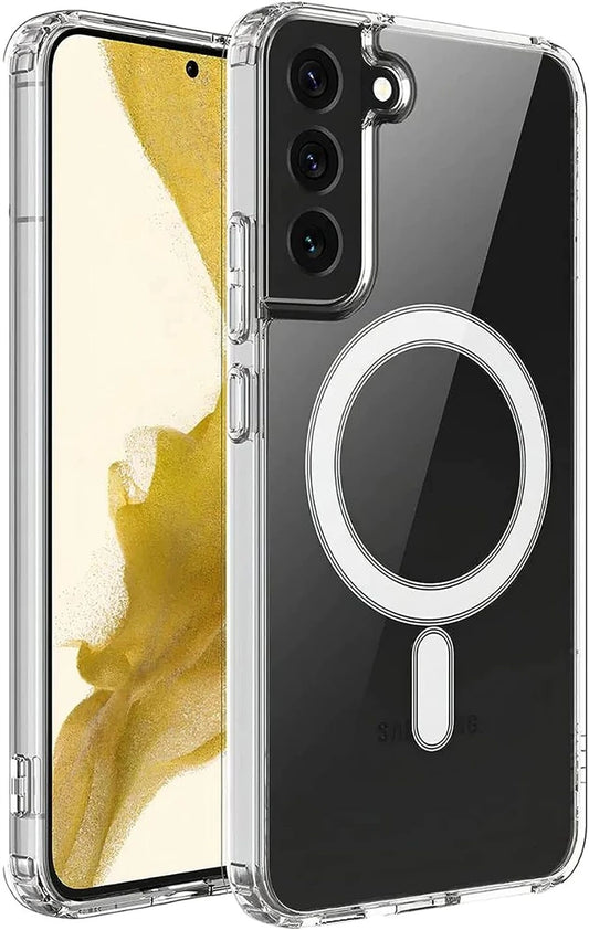 VAKIBO Megnatic Magsafe Transparent Coloured Soft with Hard back Back Cover Case With Camera Protection Ring Suitable for Samsung Galaxy S22 Plus