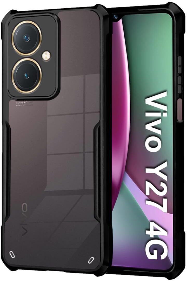 VAKIBO Super Premium Black Border Transparent Case With Corner Protection & Camera Protection Suitable for Vivo Y27 4G