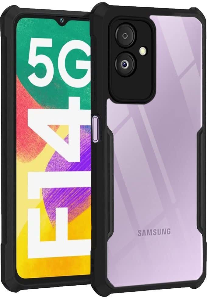 VAKIBO Best Selling Black and Transparent Back Cover Case Made With Soft TPU and Acrylic With 4 Corner and Camera Protection Suitable for Samsung Galaxy F14