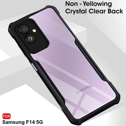 VAKIBO Best Selling Black and Transparent Back Cover Case Made With Soft TPU and Acrylic With 4 Corner and Camera Protection Suitable for Samsung Galaxy F14