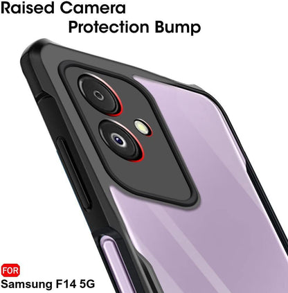 VAKIBO Best Selling Black and Transparent Back Cover Case Made With Soft TPU and Acrylic With 4 Corner and Camera Protection Suitable for Samsung Galaxy F14