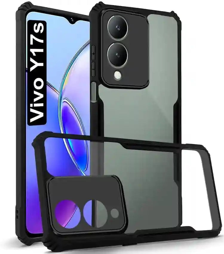 VAKIBO Super Premium Black Border Transparent Case With Corner Protection & Camera Protection Suitable for Vivo Y17S