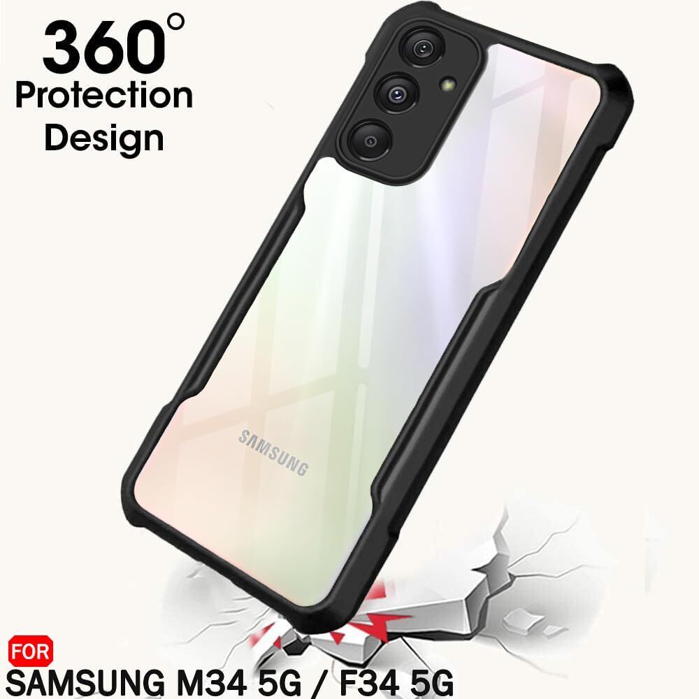VAKIBO Best Selling Black and Transparent Back Cover Case Made With Soft TPU and Acrylic With 4 Corner and Camera Protection Suitable for Samsung Galaxy M34 5G