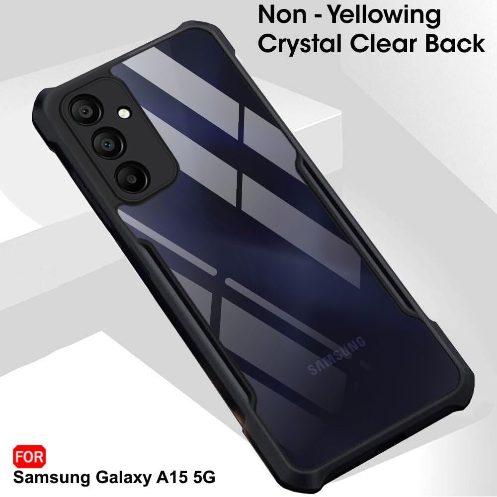 VAKIBO Best Selling Black and Transparent Back Cover Case Made With Soft TPU and Acrylic With 4 Corner and Camera Protection Suitable for Samsung Galaxy A15