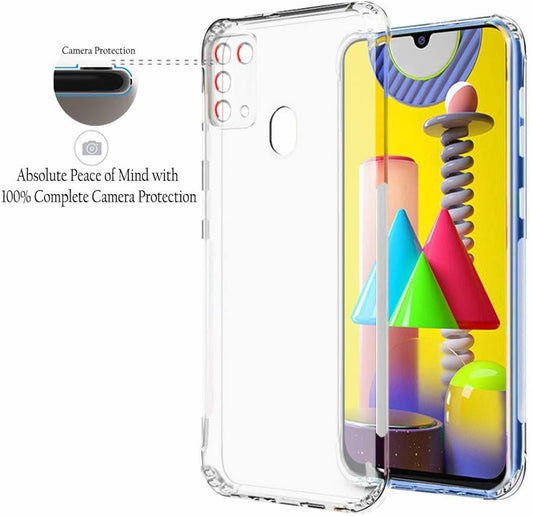 VAKIBO Super Premium Soft TPU Transparent Case With Dustplug,Side Grip,Corner Protection,lanyard Cuts,Camera Protection Suitable for Samsung M31
