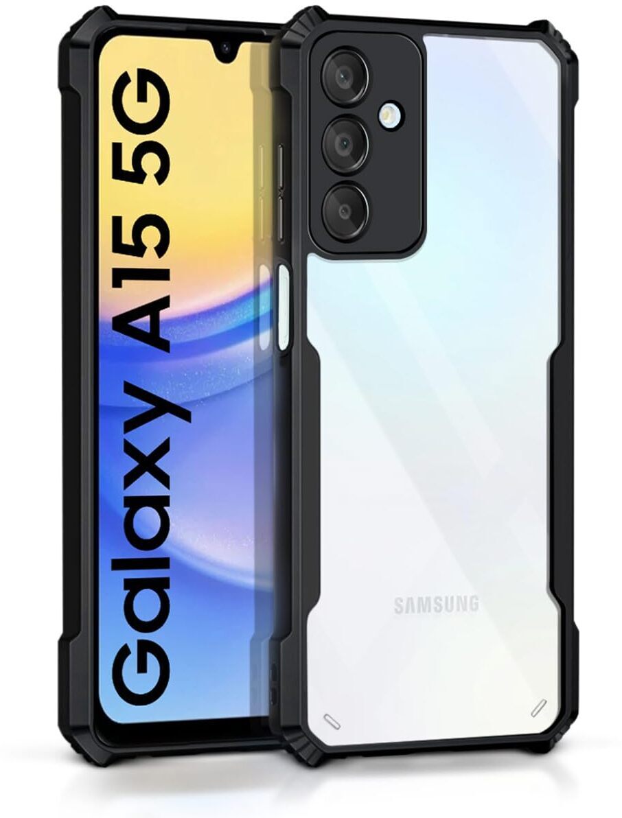 VAKIBO Best Selling Black and Transparent Back Cover Case Made With Soft TPU and Acrylic With 4 Corner and Camera Protection Suitable for Samsung Galaxy A15