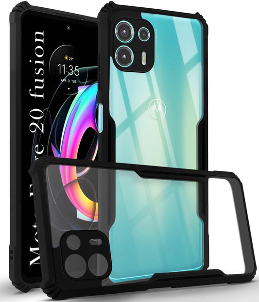 VAKIBO Best Selling Black and Transparent Back Cover Case Made With Soft TPU and Acrylic With 4 Corner and Camera Protection Suitable for Moto Edge 20 Fusion