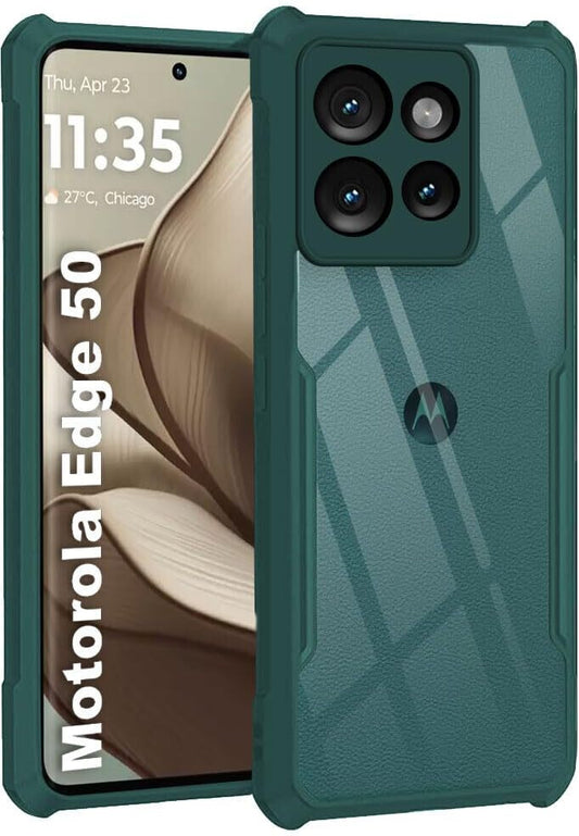 VAKIBO Best Selling Green Coloured Made With Soft TPU and Acrylic Back Cover Case With 4 Corner and Camera Protection Suitable for Moto Edge 50