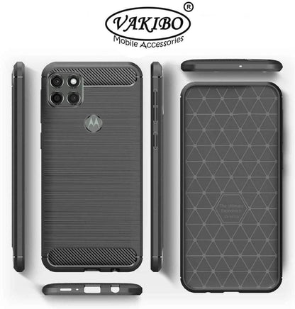 VAKIBO Carbon Fiber Brushed Black Coloured Soft TPU Back Cover Case With Camera Protection Ring Suitable for Moto G