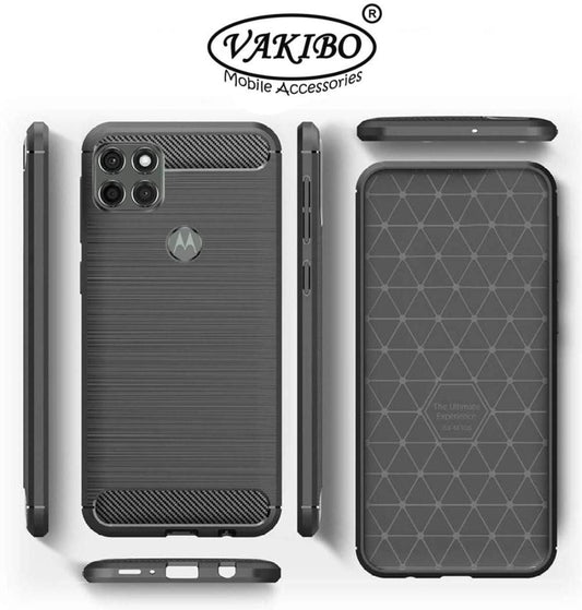 VAKIBO Carbon Fiber Brushed Black Coloured Soft TPU Back Cover Case With Camera Protection Ring Suitable for Moto G