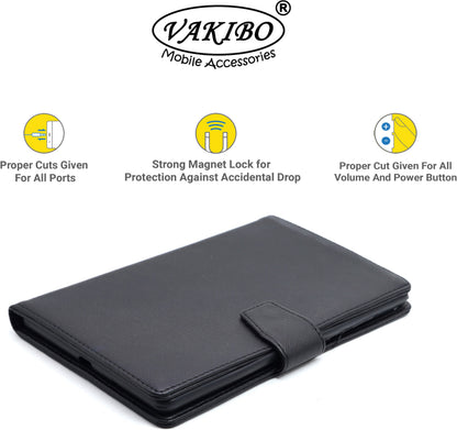 VAKIBO Mercury Premium Black Coloured made With Canvas and TPU Flip Cover Case Suitable for Nokia Tab T20