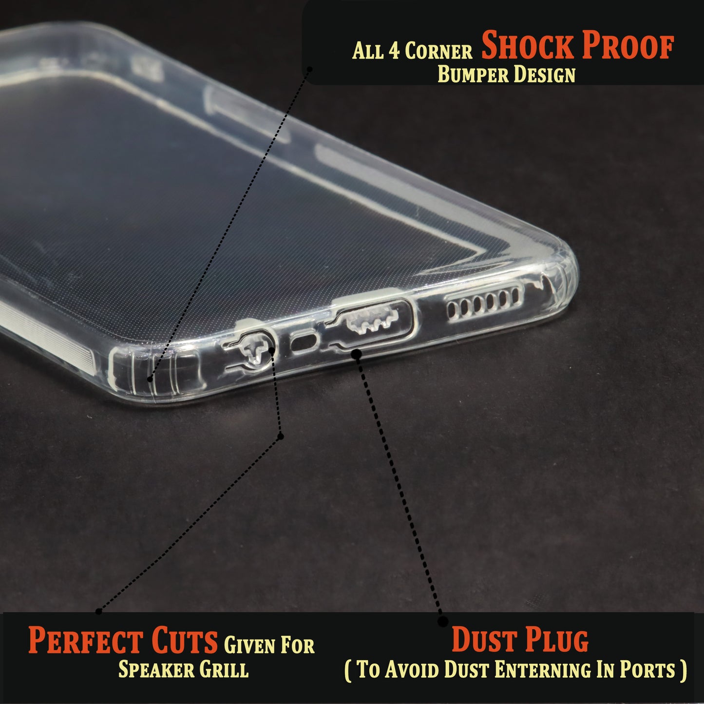 VAKIBO Super Premium Soft TPU Transparent Case With Dustplug,Side Grip,Corner Protection,lanyard Cuts,Camera Protection Suitable for Oppo A1K