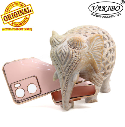 VAKIBO Golden Chrome Border Peach Coloured Soft TPU Back Cover Case With Camera Protection Suitable for Oppo A57