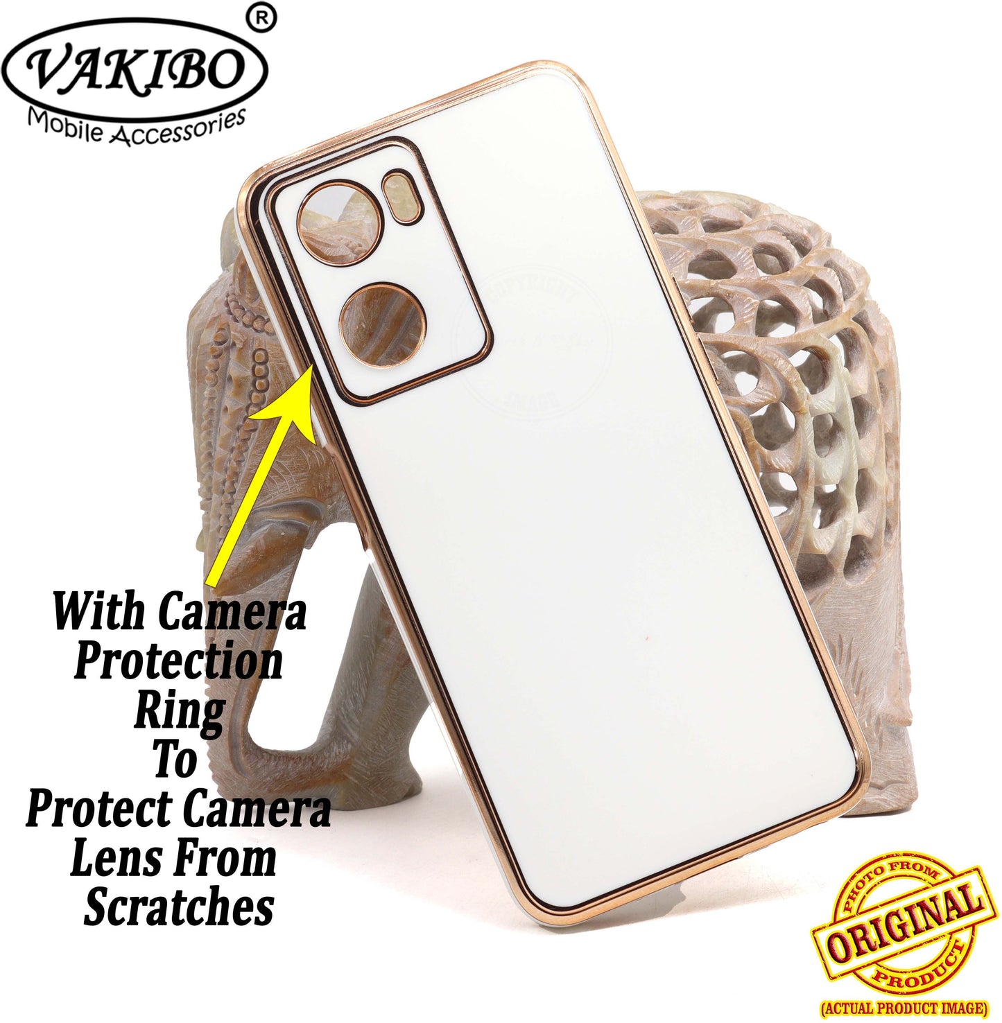 VAKIBO Golden Chrome Border White Coloured Soft TPU Back Cover Case With Camera Protection Suitable for Oppo A57