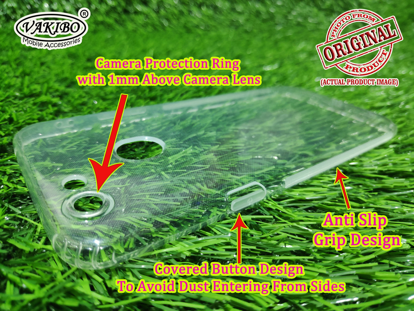 VAKIBO Super Premium Soft TPU Transparent Case With Dustplug,Side Grip,Corner Protection,lanyard Cuts,Camera Protection Suitable for Oppo F5